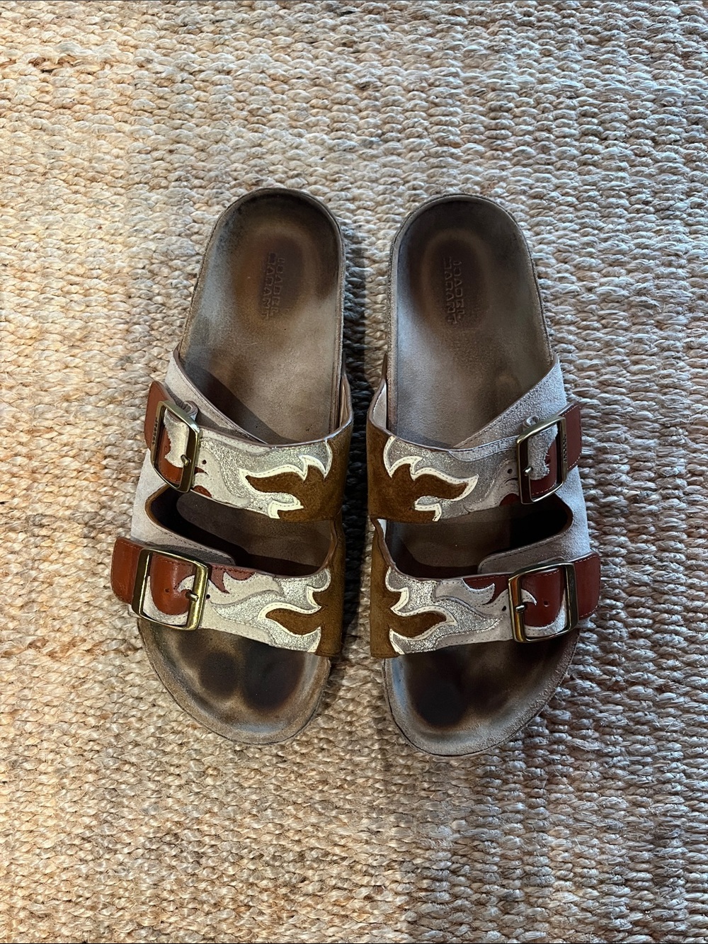 Isabel Marant Kids Brown Suede Double-Buckle Sandals with Silver Flame Detail
